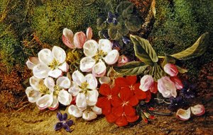Blossom And Geraniums By Mossy Bank (olja på duk)