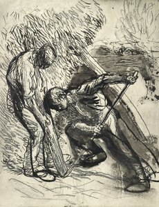 Propping the Rick, ca 1900 (penna, penna och bläck på papper) av George Clausen