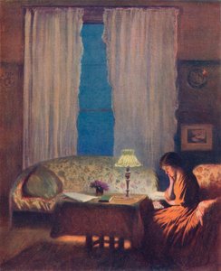 Läsning av Lamplight Twilight: Interiör, 1909