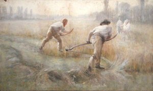 Scything (akvarell på papper) av George Clausen
