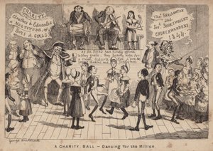 En välgörenhetsbal - dans för miljonen; tecknad serie av George Cruikshank