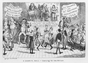Et velgørenhedsbal, dans for millioner (gravering) swed av George Cruikshank