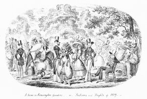 En scen i Kensington Gardens, eller Modes and Frights 1829 (gravyr) av George Cruikshank