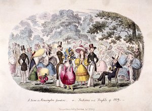"En scen i Kensington Gardens - eller - mode och skräck 1829" av George Cruikshank