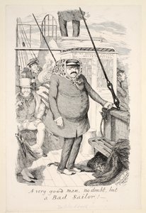 En mycket bra man, utan tvekan, men en Bad Sailor!, pub. 1845 av George Cruikshank