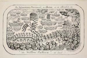 En extraordinär rörelse om Kina - eller - en förändring i The Willow Pattern äntligen!!, pub. 1853 av George Cruikshank