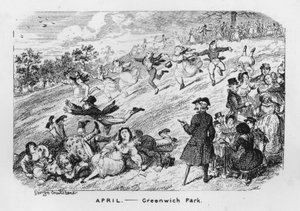 april, Greenwich Park, London (gravering) swed av George Cruikshank