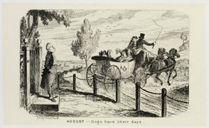 Augusti - Hundar har sina dagar från George Cruikshanks stålgravyrer till The Comic Almanacks: 1835-1853 av George Cruikshank