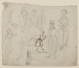 Karaktärsstudier (penna, penna och bläck på papper) av George Cruikshank