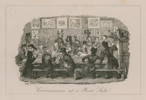 Konnässörer på tryckrea av George Cruikshank