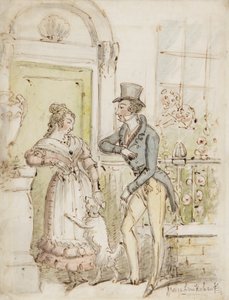 Uppvaktning, ca 1835 (penna, pensel, bläck & wc på papper) av George Cruikshank