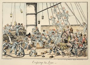 Crossing the Line, från Greenwich Hospital, en serie sjöskisser, beskrivande av ett liv som en man-of-wars man, pub. 1825 (handfärgad gravyr) av George Cruikshank