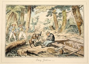 Davy Jenkins, from Greenwich Hospital, a Series of Naval Sketches, Descriptive of a Life of a Man-of-Wars Man, pub. 1826 (handkolorerat gravyr) av George Cruikshank