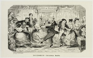 December - Christmas Bustle från George Cruikshanks stålgravyrer till The Comic Almanacks: 1835-1853 av George Cruikshank