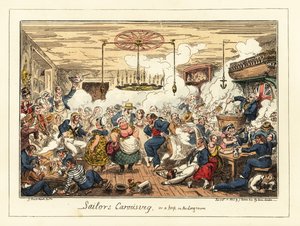 Engelska sjömän som dricker och dansar på en pub, Napoleontiden, 1829 (litografi) av George Cruikshank