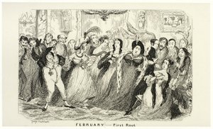 Februari - Första rutan från George Cruikshanks ståletsningar till The Comic Almanacks: 1835-1853 av George Cruikshank