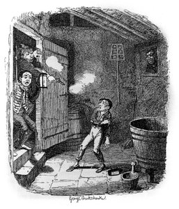 Illustration för "" Oliver Twist"" (Olivier) av Charles Dickens (1812-1870), av George Cruikshank (1792-1878). av George Cruikshank