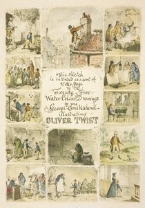 Illustration till titelsidan "Oliver Twist" av George Cruikshank
