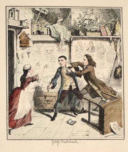 Jack Sheppard uppvisar en vindictive Character, illustration från Jack Sheppard: A Romance av William Harrison Ainsworth, publicerad 1839 (handfärgad etsning) av George Cruikshank