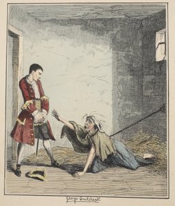 Jack Sheppard besöker sin mamma i Bedlam, illustration från Jack Sheppard: A Romance av William Harrison Ainsworth, publicerad 1839 (handfärgad etsning)