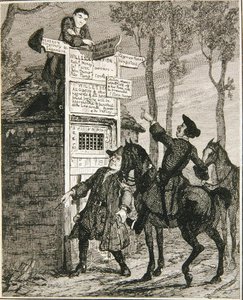 Jack flyr från buren i Willesden, illustration från "Jack Sheppard: A Romance" av William Harrison Ainsworth, publicerad 1839 (etsning) av George Cruikshank