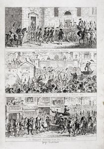 Jacks resa från Newgate till Tyburn, illustration från "Jack Sheppard: A Romance" av William Harrison Ainsworth, publicerad 1839 av George Cruikshank