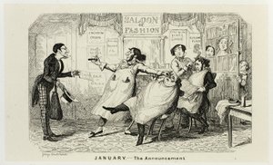 Januari - Tillkännagivandet från George Cruikshanks ståletsningar till The Comic Almanacks: 1835-1853 av George Cruikshank