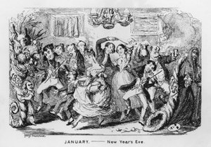 januar, nytårsaften (gravering) swed av George Cruikshank