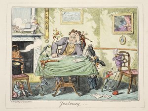 Svartsjuka, pub. 1835 (handfärgad gravyr) av George Cruikshank