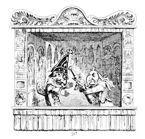 Judy uppmanar Mr Punch att ta barnet av George Cruikshank