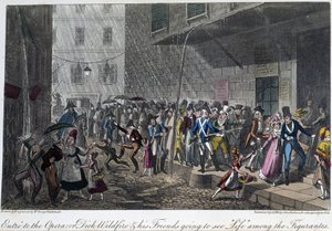 Ingången till Operan i Paris - i ""Livet i Paris"" av David Carey, ill. av Georges Cruikshank, red. Faiburn, London av George Cruikshank