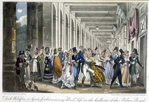 Les galeries du Palais Royal - i "" Life in Paris"" av David Carey, London av George Cruikshank