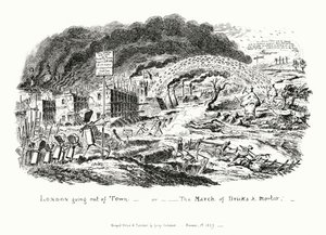 London Going Out of Town, eller March of Bricks and Mortar (gravyr) av George Cruikshank