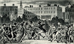 London Street Fight, tidigt 1800-tal. av George Cruikshank