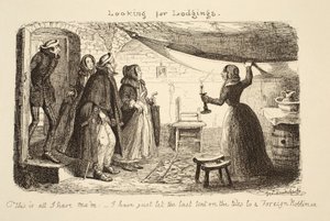 Söker boende, pub. 1851 av George Cruikshank