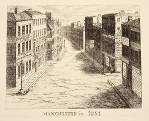 Manchester 1851, från 1851 eller The Adventures of Mr & Mrs Sandboys och familj som kom upp till London för att roa sig och se den stora utställningen, puben. 1851 av George Cruikshank