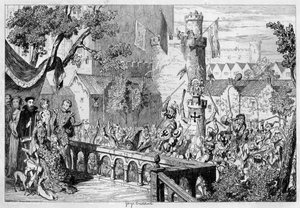 Masque i palatsträdgården i Tower of London, 1840. av George Cruikshank