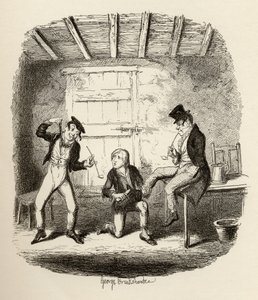 Master Bates förklarar en professionell teknisk detalj, från "The Adventures of Oliver Twist" av Charles Dickens (1812-70) 1838, publicerad av Chapman und Hall, 1901 av George Cruikshank