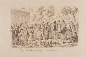 Mayhews stora utställning 1851: The First Shilling Day - Kommer ut, 1851 av George Cruikshank
