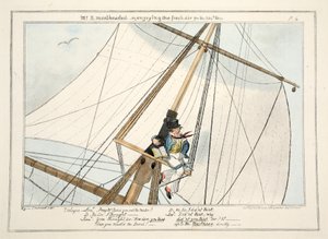 Mr. B. Mastheaded - eller, njuter av den friska luften för 304:e gången, från The Progress of a Midshipman, 1835 (handfärgad gravyr) av George Cruikshank