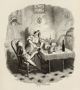 Mr Claypole som han såg ut när hans herre var ute, från "The Adventures of Oliver Twist" av Charles Dickens (1812-70) 1838, publicerad av Chapman und Hall, 1901 av George Cruikshank