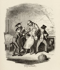 Herr Fagin och hans elev återställer Nancy, från "The Adventures of Oliver Twist" av Charles Dickens (1812-70) 1838, publicerad av Chapman und Hall, 1901 av George Cruikshank