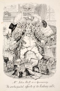 Mr John Bull i ett problem eller de förväntade effekterna av järnvägsanropen, pub. 1845 av George Cruikshank