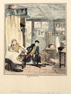 Mrs Sheppard expostulerar med sin son, illustration från Jack Sheppard: A Romance av William Harrison Ainsworth, publicerad 1839 (handfärgad etsning) av George Cruikshank