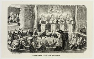 November - Law-Life Assurance från George Cruikshanks stålgravyrer till The Comic Almanacks: 1835-1853 av George Cruikshank