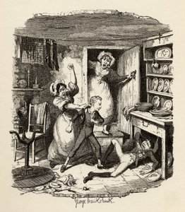 Oliver plockar upp en ande, från "The Adventures of Oliver Twist" av Charles Dickens (1812-70) 1838, publicerad av Chapman und Hall, 1901 av George Cruikshank