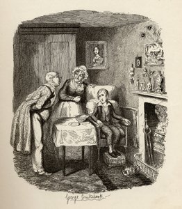 Oliver återhämtar sig från febern, från "The Adventures of Oliver Twist" av Charles Dickens (1812-70) 1838, utgiven av Chapman und Hall, 1901 av George Cruikshank