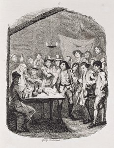 Partridges Faux Pas med zigenaren, från "Tom Jones, historien om en fyndling", graverad av konstnären, illustration från "The Works of Henry Fielding", pub. av Henry G. Bohn, 1853 av George Cruikshank