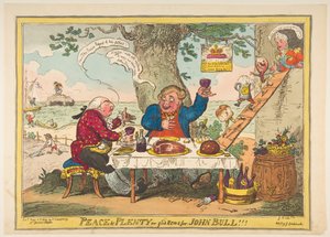 Fred och överflöd eller goda nyheter för John Bull!!!, 25 maj 1814. av George Cruikshank