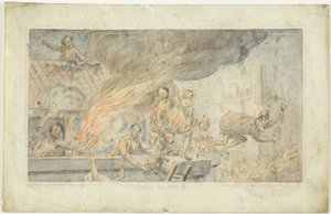 Människor flyr från en brinnande byggnad av George Cruikshank